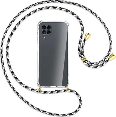 Produktbild von Handykette Backcover-Schutzhülle mit Band (Metall goldfarben) für Samsung Galaxy M32 (M325) - schwarz/grau/weiß