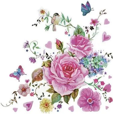 Produktbild von 20 Servietten Drawn Roses with Butterflies - Romantische Rosen und Tiere 33x33cm