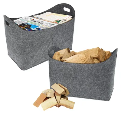 Produktbild von LARS360 2x Filztaschen Kaminholzkorb Tragegriffen Holzkorb für Kaminholz Filzkorb 5mm Holzkorb Einkaufskorb Aufbewahrungskorb (55 x 30 x 40 cm, Hellgrau)