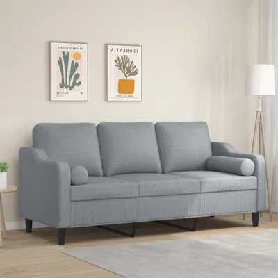Produktbild von 3-Sitzer-Sofa mit Zierkissen Hellgrau 180 cm Stoff , Schlafsofas 2024 Neu