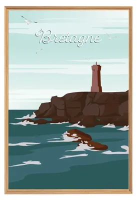Image de Tableau mural encadré illustration phare de Men Ruz 65x97 cm, Tableau mural moderne pour décoration intérieure