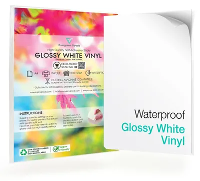 A4 Vinyl-Stickerbögen glänzend weiß, Inkjet, selbstklebend, 50 Blatt