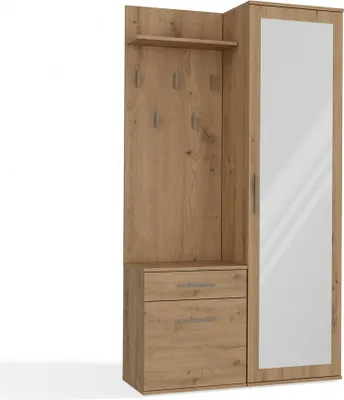 Produktbild von Garderobenset Uwe mit Spiegel Schuhschrank und Kleiderhaken in Artisan-Eiche