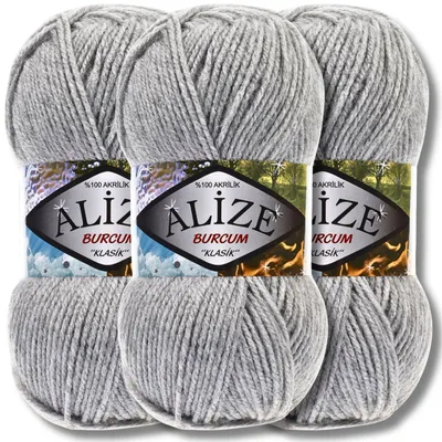 Produktbild von Alize 3x 100g Burcum Klasik Wolle, Uni, Häkeln, Stricken (Grey Melange - 21)