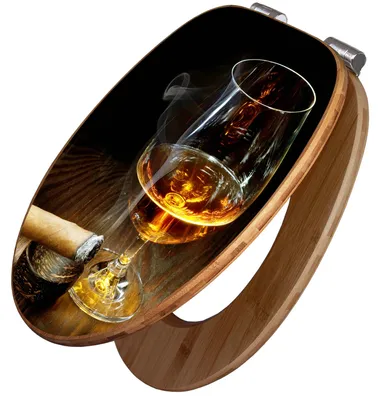 Produktbild von banjado Design WC Sitz Bambus Absenkautomatik -Whiskey & Cigar - Toilettendeckel mit Absenkautomatik Holz/hochwertiger Bambus Klodeckel/WC-Sitz für alle gängigen Toiletten [TDB2 10163]
