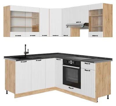 Produktbild von Eckküche Vicco Fame-Line Weiß Landhaus/Goldkraft Eiche 190 x 160 cm, AP Anthrazit, Model 56809
