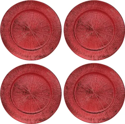 Produktbild von 4 x Platzteller wiederverwendbar aus Kunststoff – rot  Ø 33 cm - Unterteller wiederverwendbar - Dekoteller aus Kunststoff