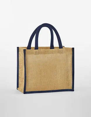 Produktbild von Westford Mill W473 | Natural Starched Jute Midi Bag Einkaufstasche - Farbe: Natural/Navy - Größe: 30 x 30 x 19 cm