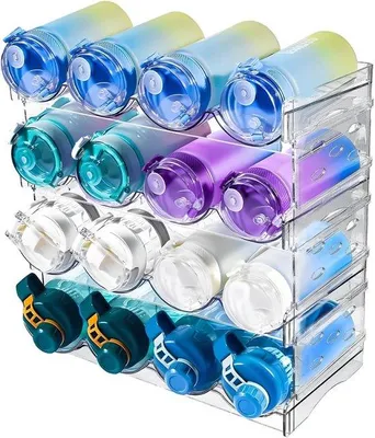 Produktbild von Famanu Flaschenregal stapelbar - Set von 4 Kunststoff Flaschenorganisern für 16 Flaschen