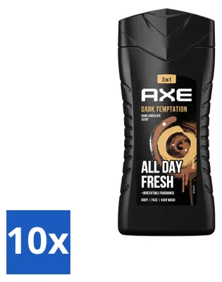 Produktbild von 10 x Axe 3-in-1 Duschgel Dark Temptation mit dunkler Schokolade 250 ml - Vorteilspackung - 10 Stücke
