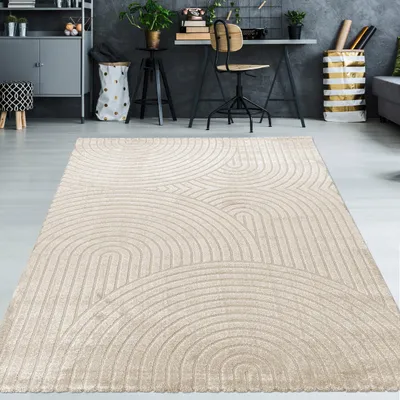 Immagine prodotto di Tappeto moderno con motivo geometrico ad archi in un elegante color crema - Dimensioni: 120 x 170 cm
