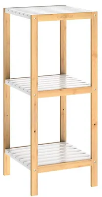 Produktbild von Standregal Badregal Küchenregal - Bambus - 80 x 33 x 34 cm - Weiß - 3 Ablagen