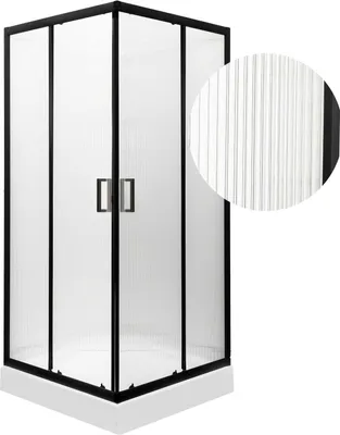 Produktbild von Kerra Soho SQUARE 80x80 quadratische Duschkabine mit Duschwanne, 6mm Geriffeltes, ESG Sicherheitsglas, schwarz Profile, transparent