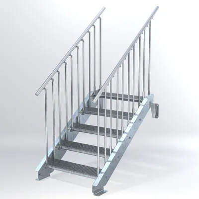 Produktbild von Stahltreppe 5 Stufen bis Höhe 100 cm, Laufbreite : 80 cm beidseitiges Geländer ST 1 (31 / 31 mm)