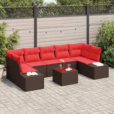 Productafbeelding van Maison Exclusive - Tuinset met 8 zitplaatsen. Beige en rode polyrotan