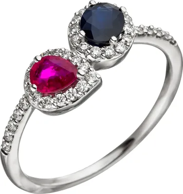 Produktbild von JOBO Damen Ring 58mm 585 Gold Weißgold 38 Diamanten Brillanten 1 Rubin rot 1 Safir blau