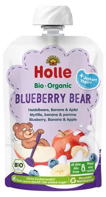 MUS BORÓWKOWY MIŚ (JOGURT - BORÓWKA - JABŁKO - BANAN) BEZ DODATKU CUKRÓW OD 8 MIESIĄCA BIO 100 g - HOLLE