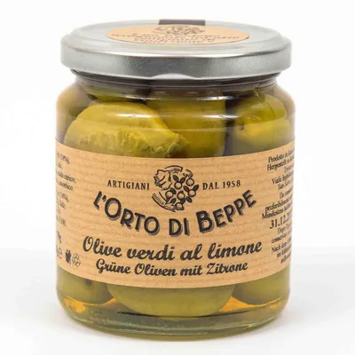 Produktbild von Grüne Oliven mit Zitrone 314 ml. - L'Orto di Beppe