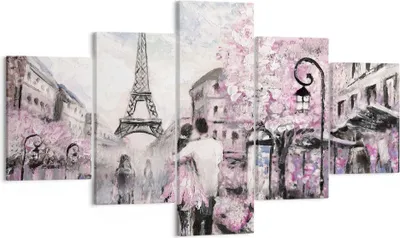 Produktbild von Bild auf Leinwand - Leinwandbild - Paris Weg Illustration eiffle - 125x70cm - Wand Bild - Wanddeko - Leinwanddruck - Bilder - Kunstdruck - Wanddekoration - Leinwand bilder - Wandkunst - EA125x70-3149