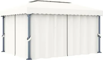 Obrázok produktu pre The Living Store altánok so závesom 4x3 m krémovo biely hliník