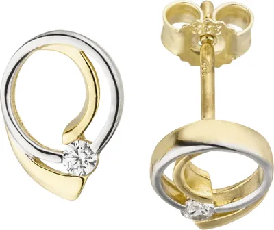 Produktbild von Paar Ohrstecker 10,2x7,4mm mit 2 Zirkonia weiß 333 Gold Gelbgold teilrhodiniert
