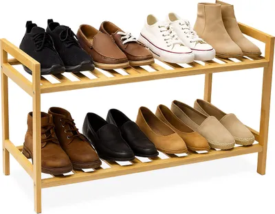 Immagine prodotto di Scaffale per scarpe Relaxdays, A x L x P: 40 x 69 x 27 cm, bambù, 2 ripiani, per 6 paia di scarpe, scaffale impilabile, colore naturale