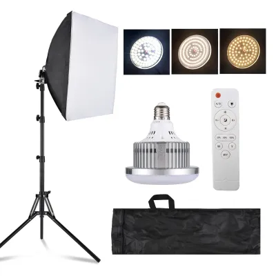 Produktbild von Andoer Studio-Fotografie-Licht-Set, Softbox-Beleuchtungsset inklusive 85 W zweifarbigem LED-Licht + 40 x 40 cm Softbox + 1,7 m Lichtstativ + Fernbedienung + 1 * Tragetasche fš¹r Studio-Portrait-Produktfotos, Live-Streaming-Videoaufzeichnung