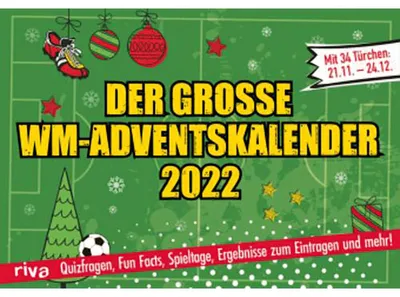 Image de Le grand calendrier de l'Avent de la Coupe du Monde 2022. Édition reliée : faits, énigmes et activités ludiques pour tous les fans de football. Pour adultes et enfants à partir de 12 ans. Du 21 novembre au réveillon de Noël