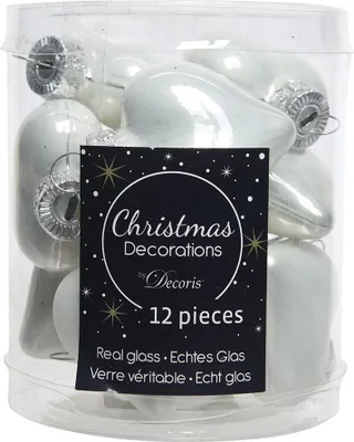Produktbild von Christbaumschmuck Herzen 4cm Glas 12 Stück - Winterweiß