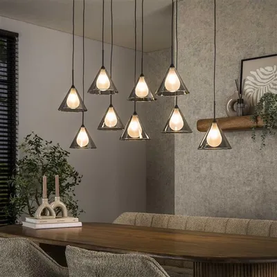 Produktbild von Hoyz Collection - Hängelampe 5+4 konischer Schirm aus Glas - Rauchgraues Glas