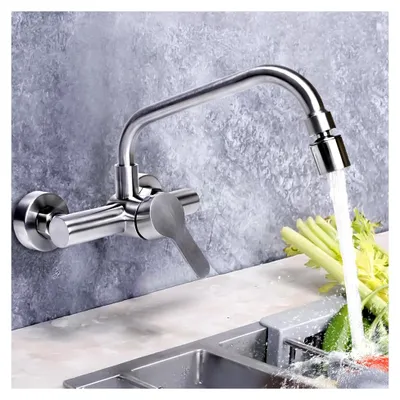 Produktbild von Küchenarmatur 360° drehbar, Edelstahl Wasserhahn Wandmontage mit 2 Strahlarten für Spültisch und Ausgussbecken