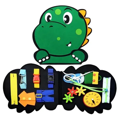 Obrázek produktu pro Montessori Plstěná hračka s dinosaury pro batolata, Hračka pro výuku jemné motoriky se zipy od 3 let - DINOBOOK