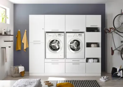 Produktbild von Waschmaschinenschrank Trockner Schrank Wäscheschrank 235 cm Weiß Clara Respekta