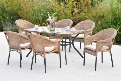Produktbild von Merxx "Ravenna" Set 13tlg., 6 Stapelsessel, 6 Sitzkissen, Tisch 150 x 85 cm, Natur, Aluminium/Kunststoffgeflecht