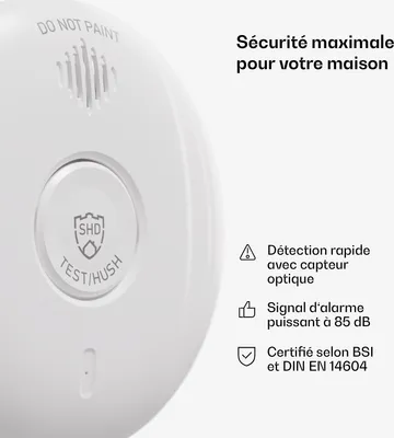 Image de SHD by OneConcept Detecteur de Fumée, 1x Alarme Incendie Détecteur Fumée pour la Maison, Bureaux, Detecteur de Fumee de Cuisine à Capteur Optique avec Fonction Test et Silencieux, Détecteurs de Fumée