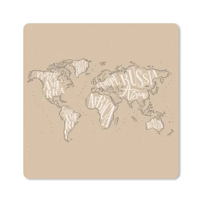 Produktbild von MuchoWow® Mauspad Mousepad Weltkarte - Braun - Weiß - Buchstaben 20x20 cm - Mousepads - Maus Mat - Pad - Mausunterlage - Desk Mat - Bureauartikeln