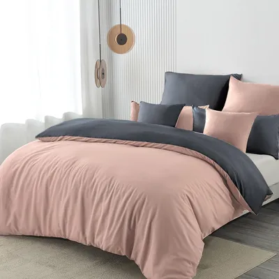 Productafbeelding van Beddengoedset, 200x200 cm, roze/anthraciet, 3-delig