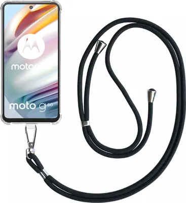 Produktbild von Handyhülle passend für Motorola Moto G60 Transparent ShockProof mit abnehmbarem Universal-Telefonkabel - Schutzhülle Silikon ShockProof mit Lanyard - Smartphonics