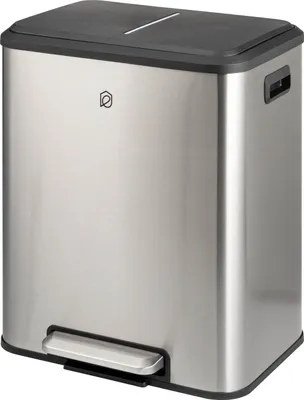 Produktbild von eluno Abfalleimer, Treteimer - 2 Fächern mit je 15 Liter Fassungsvermögen, herausnehmbare Inneneimer aus Kunststoff, seitliche Griffe, großes Fußpedal, Mülltrennsystem, Soft-Close Deckel, Edelstahl