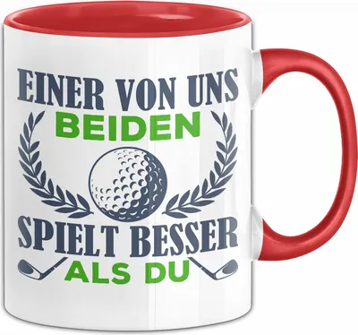 Produktbild von Golf Tasse Geschenk Spruch Für Eishockey-Spieler Einer Von Uns Beiden Spielt Besser Als Du Becher (Rot)