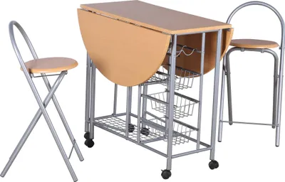 Zdjęcie produktu dla Zestaw stołowy Beatrice, na kółkach, 2 krzesła – drewno/metal
