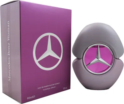 A box of Mercedes Benz For Women Edp Spray and the perfume bottle.