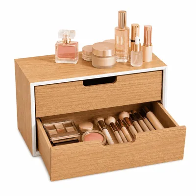 Produktbild von Kosmetik Organizer 2 Schubladen Make Up Aufbewahrung Schreibtisch Schrank Holz