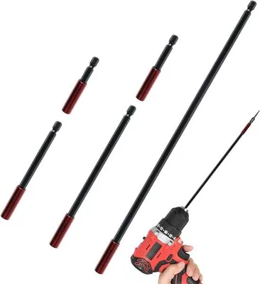 Produktbild von Set aus 5 magnetischen Bit-Haltern für Schraubendrehmaschinen - inklusive verschiedenen Längen - ideal für Präzisionsarbeit - 1/4 Zoll Bohradapter.