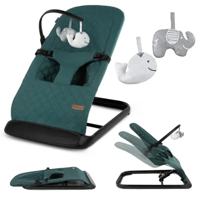 Produktbild von Kidwell LARO Babywippe – Ergonomische Babyschaukel mit 3-Punkt-Gurt, 3-fach verstellbarer Rückenlehne, Spielbogen & faltbar (Green/Black)