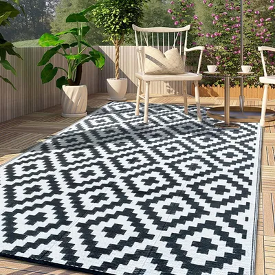 Produktbild von CHOSHOME Balkon Teppich 120x180cm Wetterfest Outdoor Schwarz UV Beständig