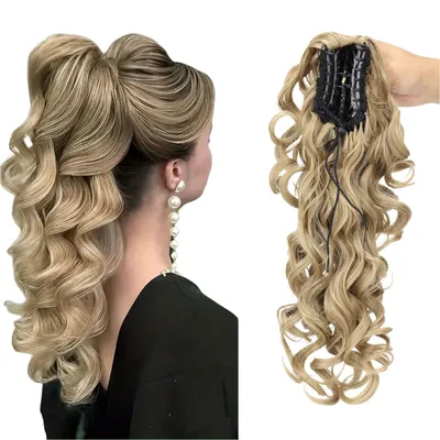 Produktbild von 40cm Pferdeschwanz Haarteil Ponytail Extension Lange Gewellte Lockige mit Klammer, Gold