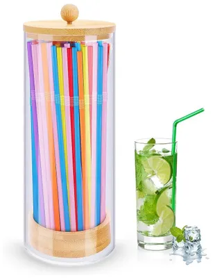 Rietjeshouder für Theke, Rietjesdispenser mit Bambusdeckel, 8,3 cm Höhe