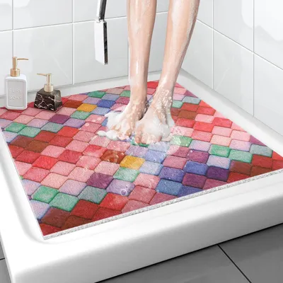 Immagine prodotto di Tappetino antiscivolo per doccia e vasca da bagno, 80x80 cm, in PVC, con fori di scarico