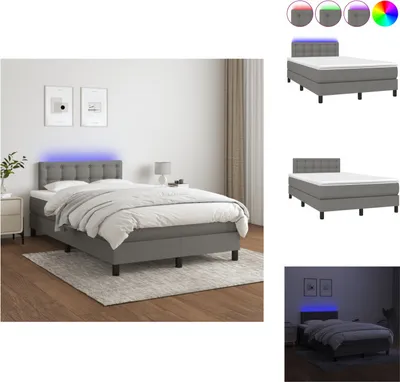 Produktbild von vidaXL Boxspringbett mit Matratze & LED Dunkelgrau 120x200 cm Stoff -  Betten & Bettgestelle